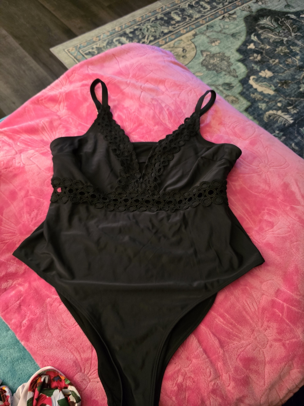 Black Lace Trim One-Piece Bodysuit
